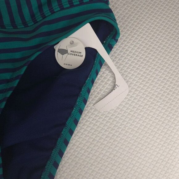 Striped Teal Navy Blue Bikini Bottom Medium Coverage XS Womens Swimwear NEW - Picture 3 of 4